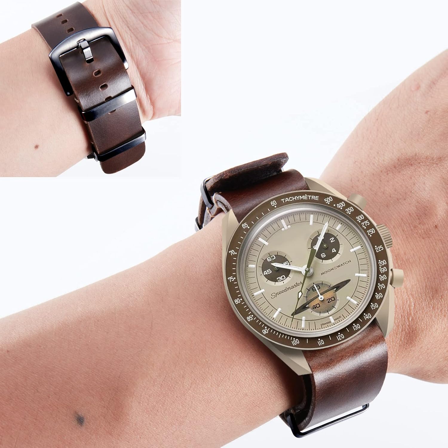 Miniatura 3 de BINLUN Correa de reloj de cuero Crazy Horse - Correa de reloj de cuero aceitado de 0709in 0787in 0866in 0945in repuesto de una pieza para hombres y