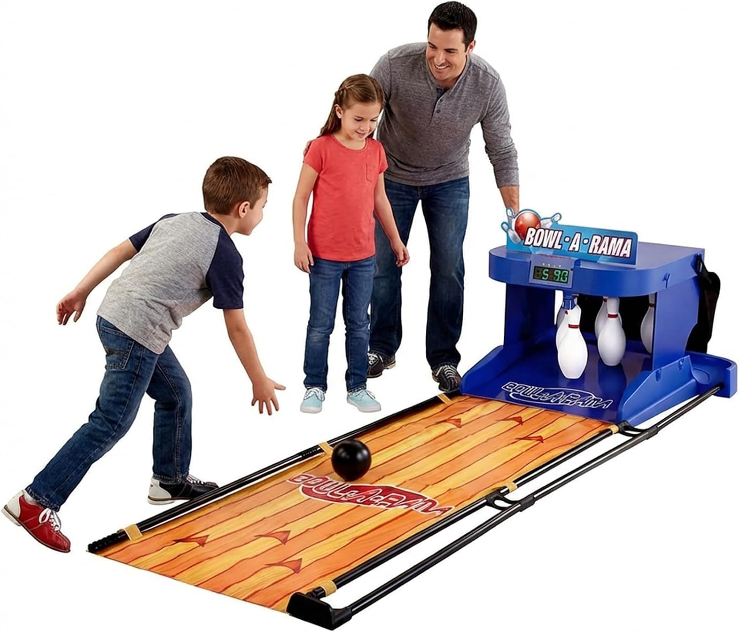 Pista da Bowling Elettrica - Attrezzatura Sportiva Portatile per Interni con Segnapunti Digitale, Illuminazione Ambientale E Funzione di Ritorno Automatico - Tappetino da Bowling Elettronico