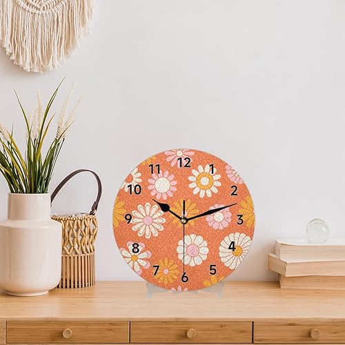 Miniatura 2 de POFATO Reloj de pared naranja con flor de sol, sin tictac, silencioso, redondo, funciona con pilas, decoración moderna del hogar para sala de estar,