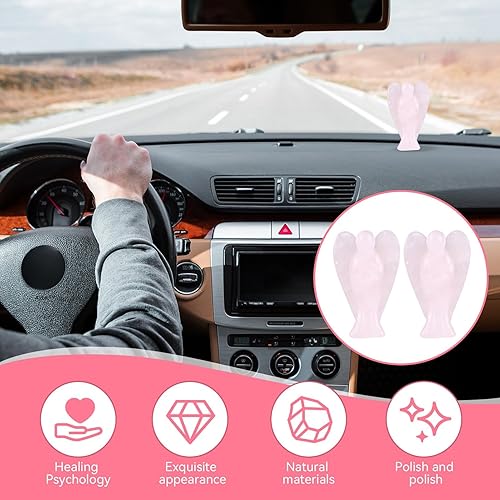 Miniatura 6 de 2 piezas de piedra de bolsillo de ángel, figuras de ángeles de cuarzo rosa, cuarzo rosa natural, ángel de la guarda, mini estatua curativa de ángel