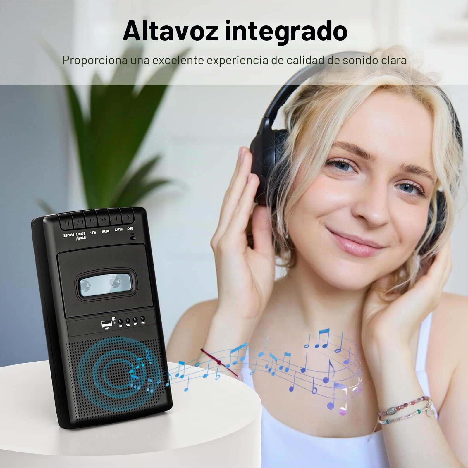 Grabador de Cassette, Reproductor de casetes móvil y digitalizador USB,con Altavoz y micrófono,Mango Extensible, Auriculares