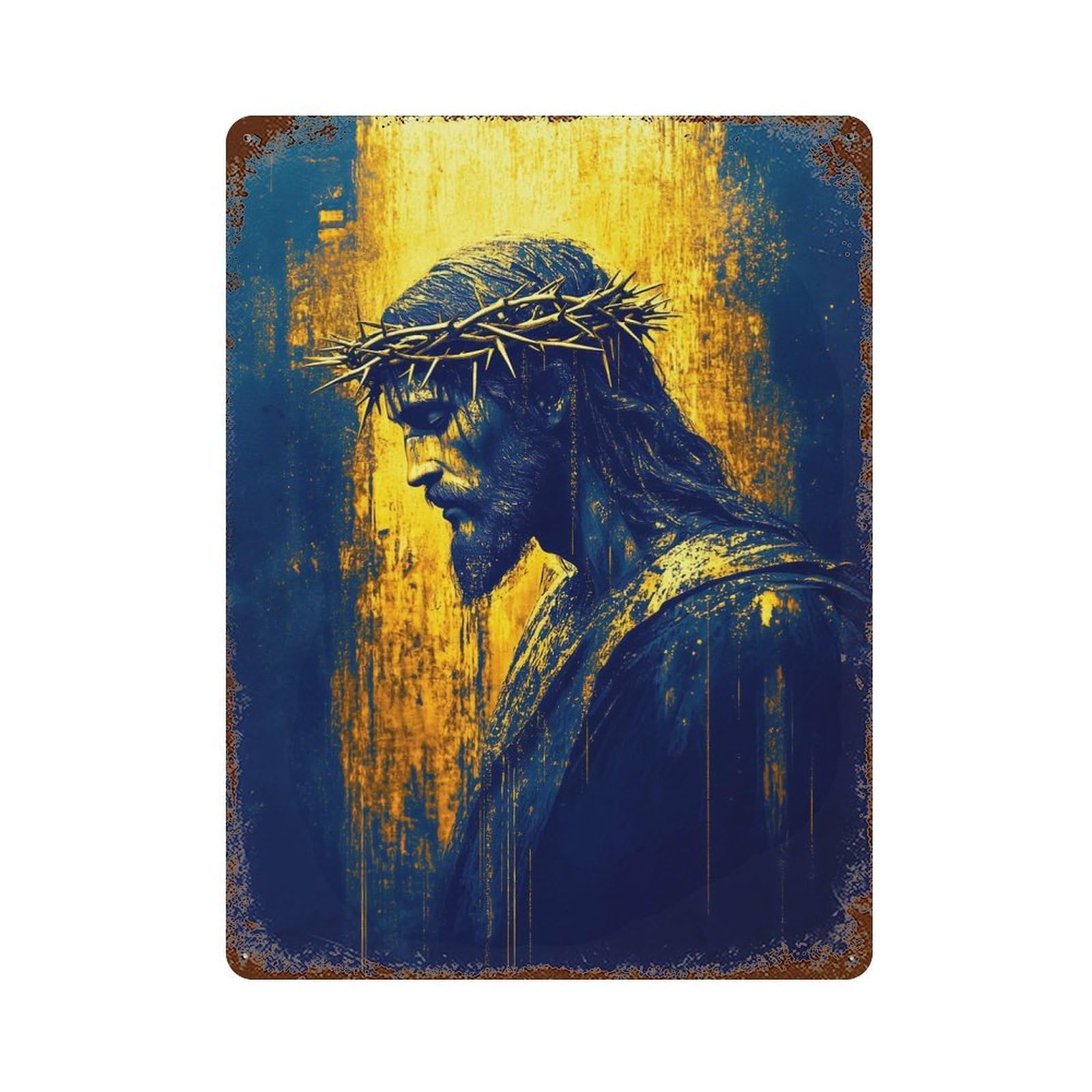Garage Style Jesus Christ Portrait Rustic Tin Plaque 15.7"x11.8", Classic Wall Plaque for Bar And Workshop