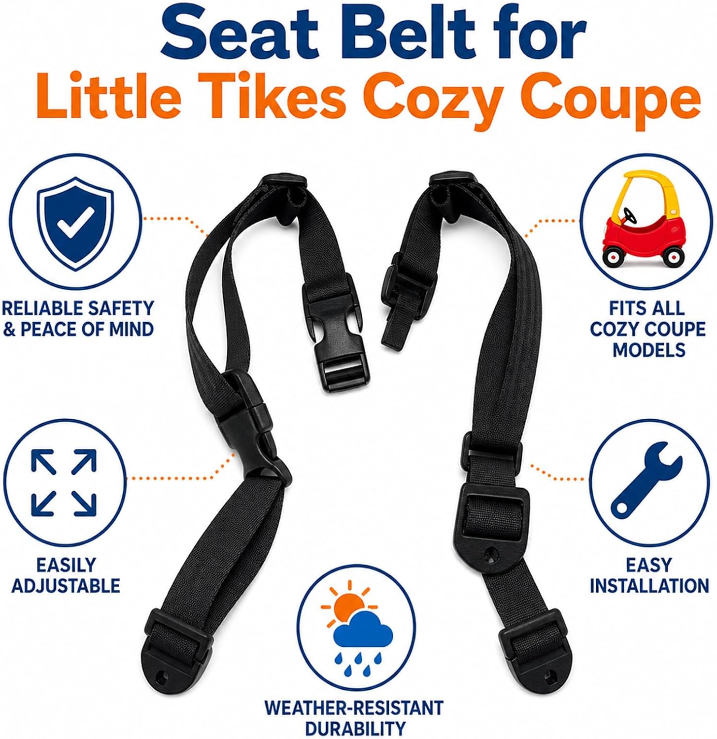 Seat Belt for Little Tikes Cozy Coupe,Toddler Ride On Car Accessories and Replacement Parts, Custom Safety Harness Upgrade, Easy Installation