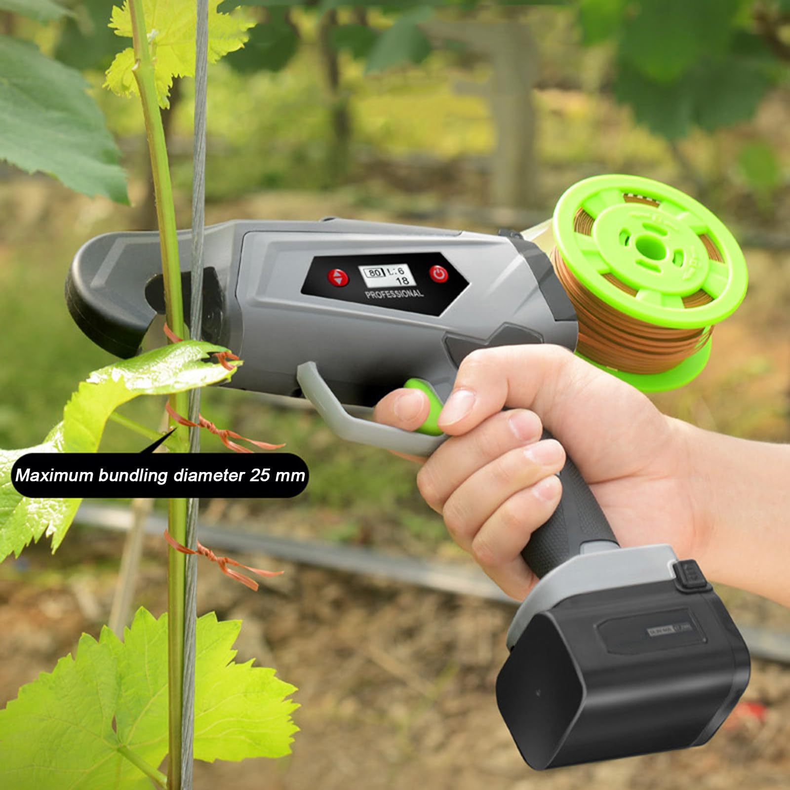 FAXIOAWA Máquina portátil para Atar Plantas, máquina para encuadernación con Cinta de jardinería, Herramienta eléctrica para Atar viñedos, para Tomate, UVA, Verduras, Flores y Frutas