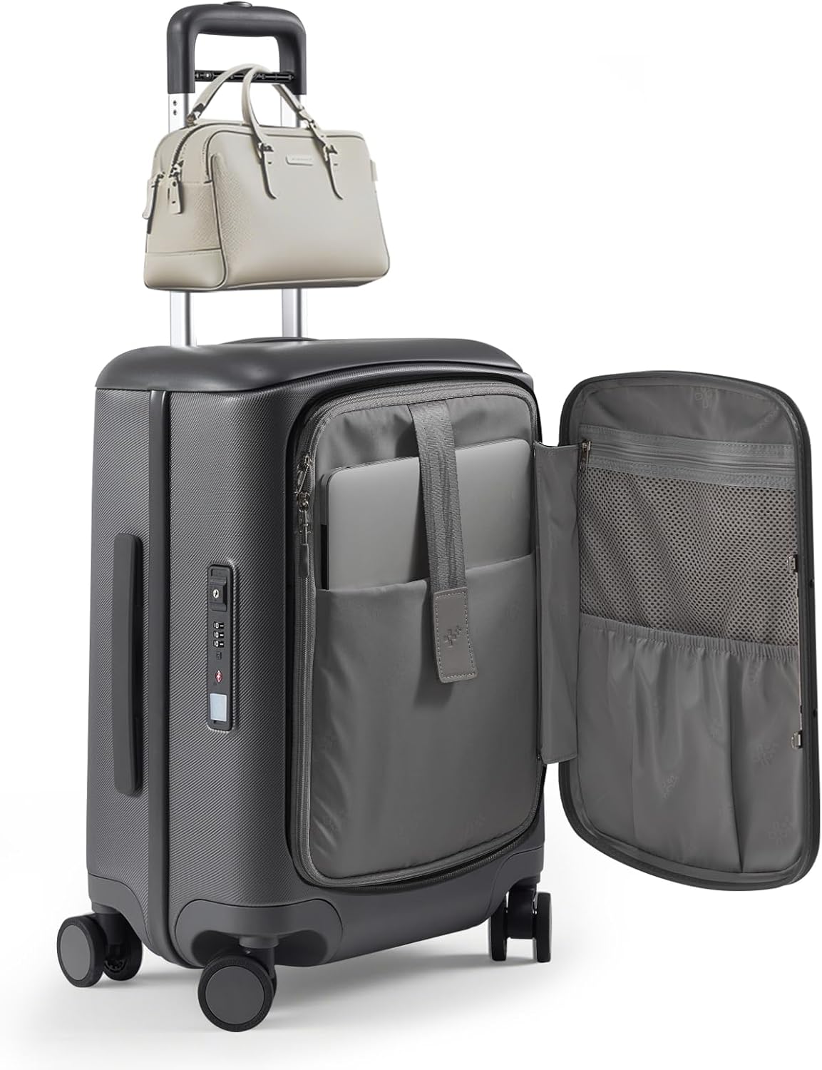 Hang Safe Carry On Luggage,22x14x9 Airline Approved Rolling Suitcase with Spinner Wheels,Bussiness Hard Shell Luggage with TSA Lock&USB Port for Travel,Zipperless,Lightweight,Grey