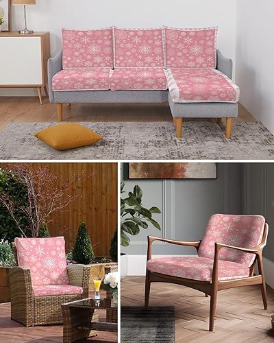 Miniatura 6 de Wowouhiya Fundas de cojín de Navidad con diseño de copos de nieve rosados, funda elástica para sofá con parte inferior elástica, fundas de sofá