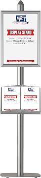M&T Displays Free Standing Magazine Brochure Document Sign Holder with 22"x28" Snap Poster Frame Single Sided Stand Silver Anodized Aluminum Body with Steel Shelf 2x8.5x11 Inch Display Capacity