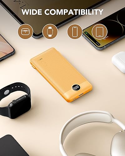 Miniatura 7 de Cargador portátil con cables integrados y enchufe de pared de CA, cargador de batería USB C VRURC de 10000 mAh, versión actualizada 2023, cargador