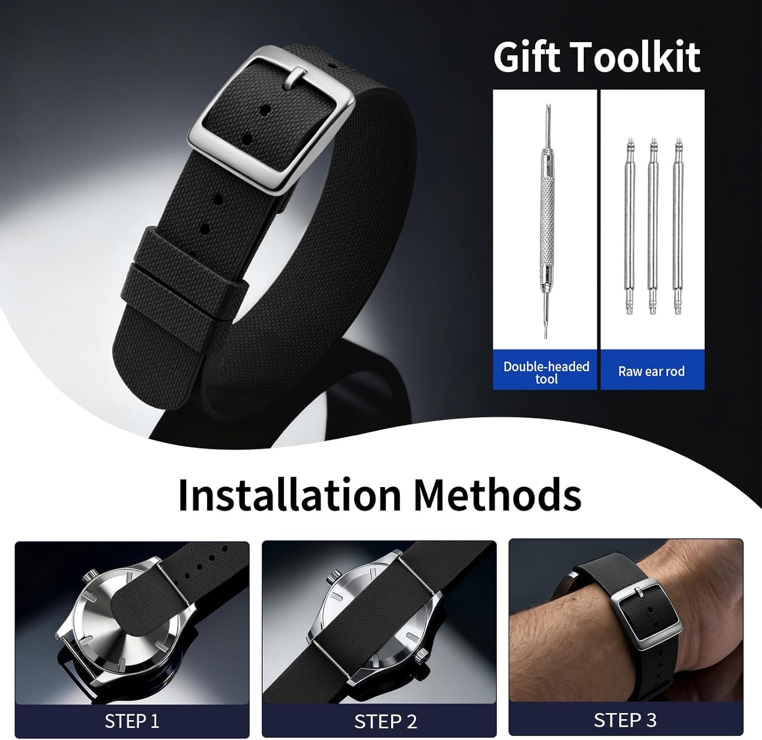 ULLCHRO Watch Strap FKM Rubber Watch Strap 20mm Waterproof Silicone Replacement Band 22mm, Soft Rubber for Man Watch Band - Image 5