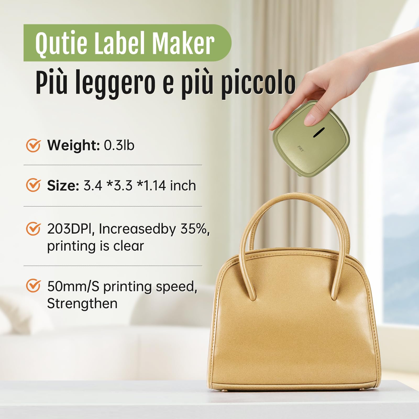 PRT Mini Etichettatrice Portatile Bluetooth Stampante Termica Etichette iOS Android Verde