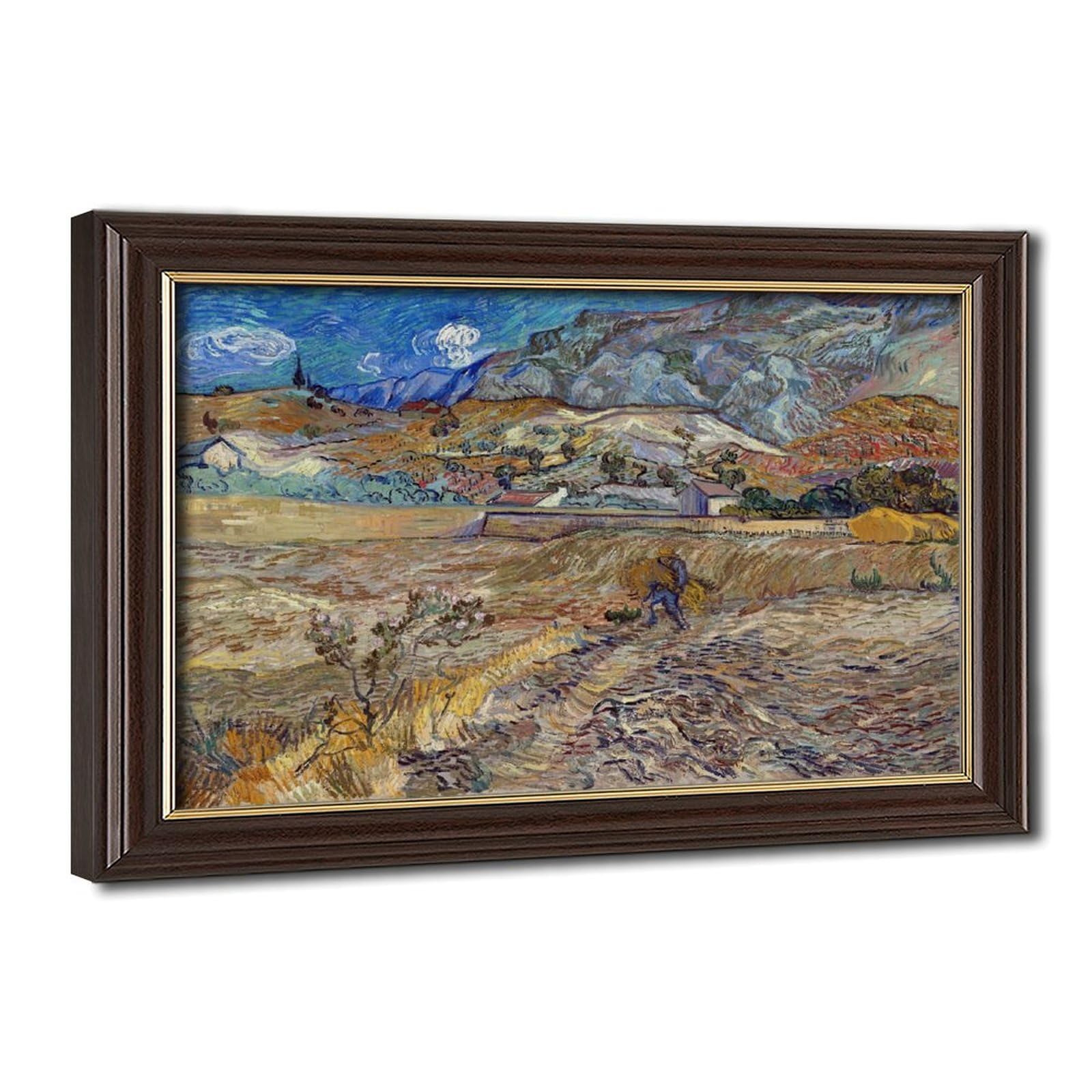 WCYB Stretched Canvas Landscape at Saint Remy Enclosed Field With Peasant by Vincent Van Gogh Prints Posters Canvas Deco Paintings Wall Art For Office Livi