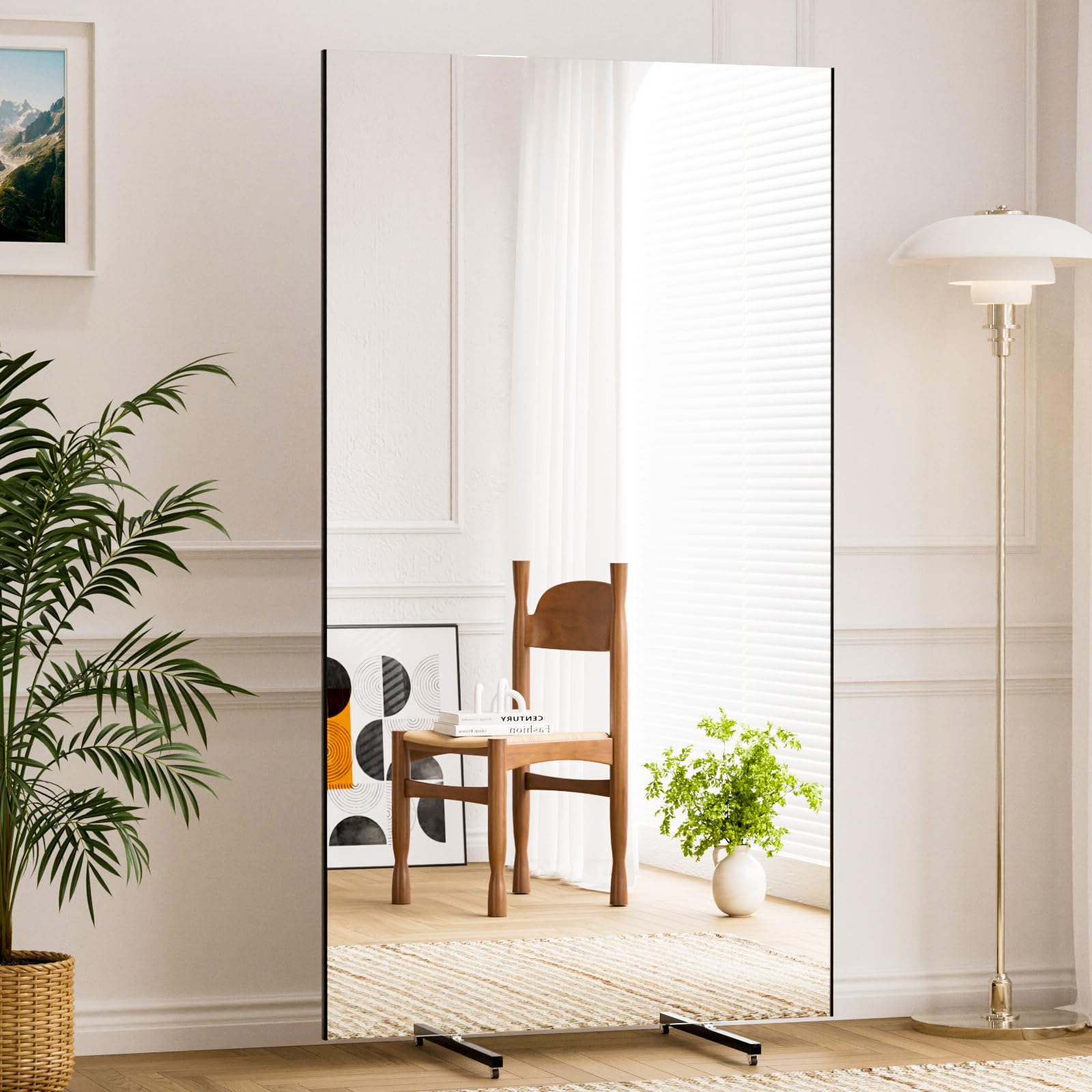 brisafe Glasloser Ganzkörperspiegel 180x100cm, Drehbar, Bruchsicher Schwarz | Leichter Standspiegel mit Rollen, mobil fahrbar; für Fitnessstudio, Tanzstudio, Yoga, Boutique und Home Gym