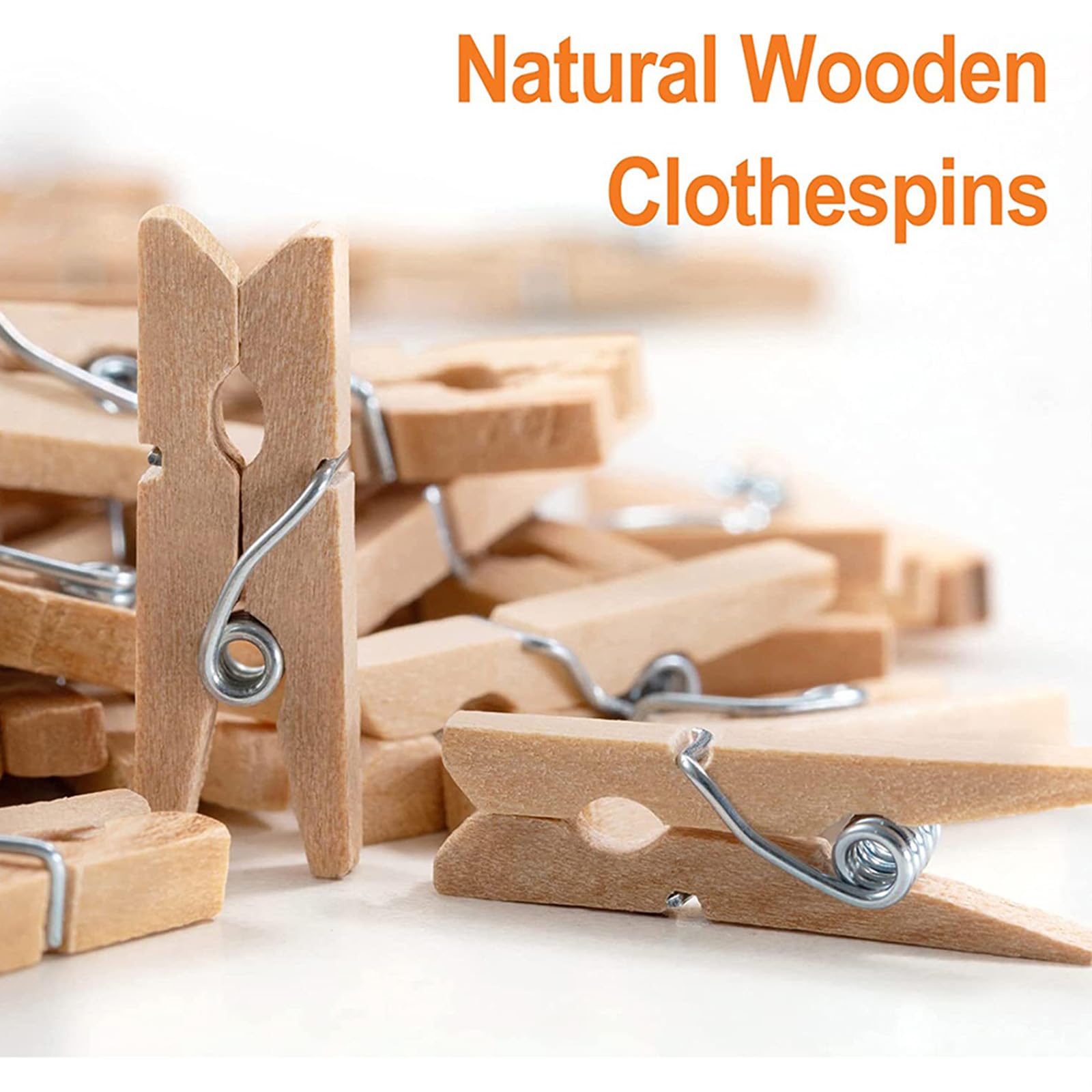 GZCXQ 150 Pcs Photo Clips Pegs, Wooden Pegs with Stainless Steel Springs, Natural, for Photo Wall Display Craft, Weddings - Image 3
