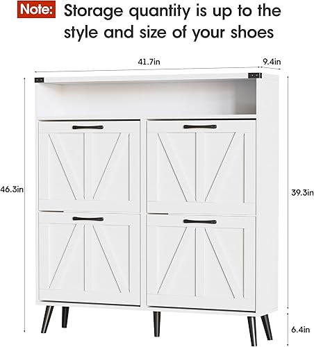 Miniatura 11 de Zapatero con 2 cajones abatibles y almacenamiento abierto, armario de almacenamiento de zapatos de granja para entrada, estante organizador estrecho