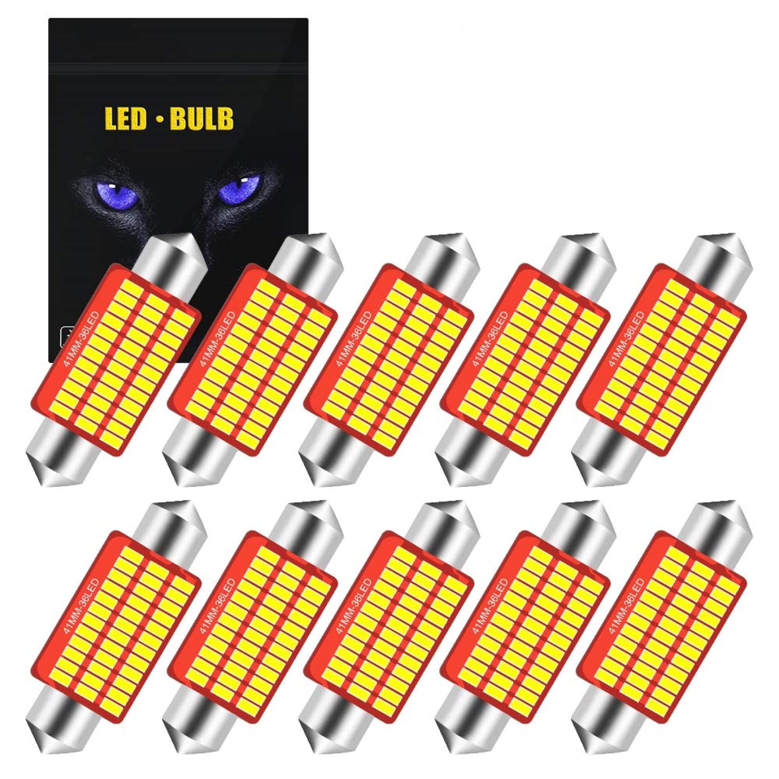 YEORO 578 211-2 LED Bulb Super Bright 36SMD 3014 Chips 41mm 42mm CANBUS Festoon 212-2, 2112, 2122, 214-2, 6411, 560, 569 Car Interior LED Dome Map Trunk Step Courtesy Lights, Xenon White (10-Pack)