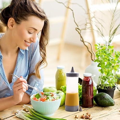 Miniatura 8 de UPKOCH Paquete de 3 botellas exprimibles de condimentos, botellas de plástico de 12 onzas con tapas, dispensadores de salsa para salsa de tomate,