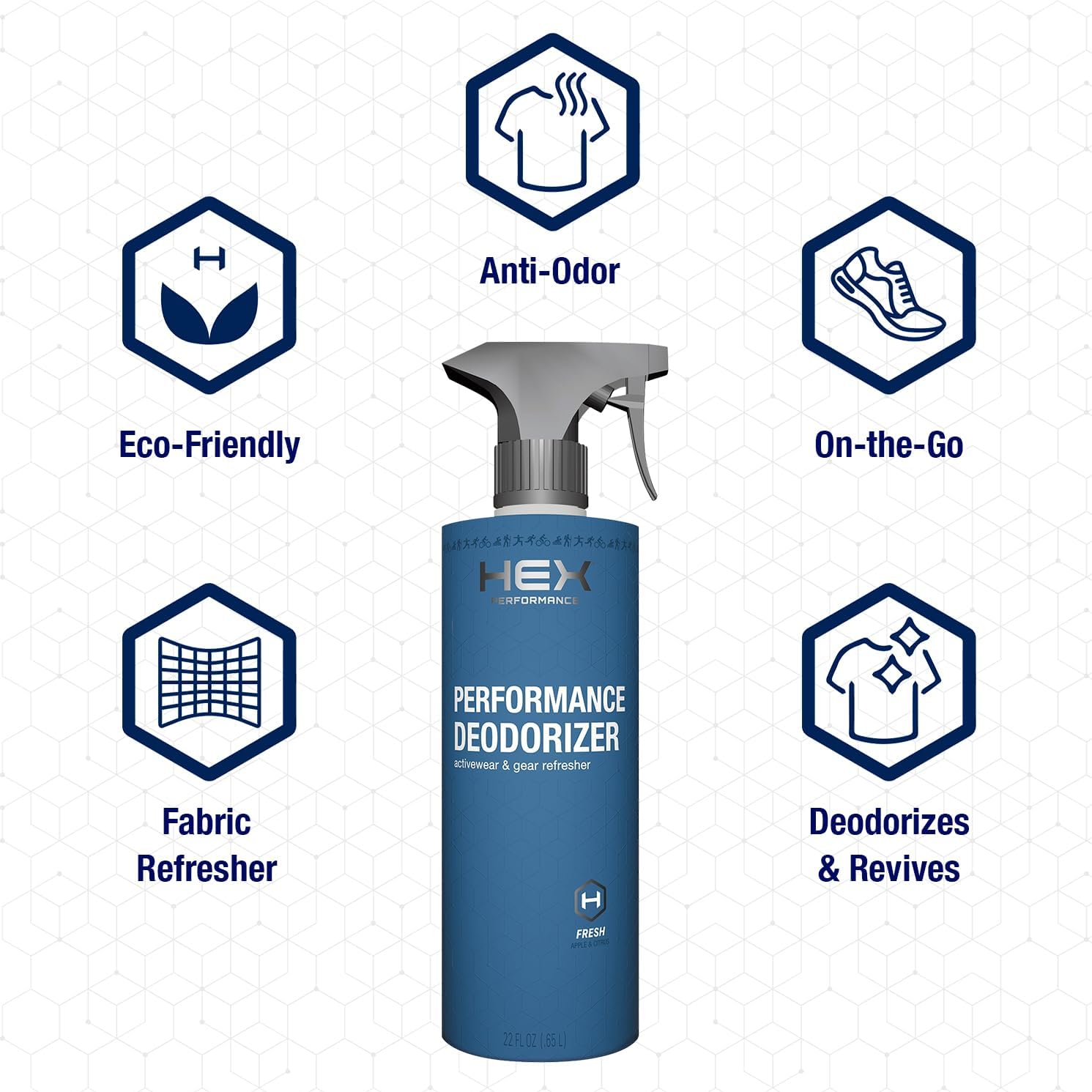 HEX Performance Deodorizing Spray, Fresh, 44oz (Pack of 2) - Awesome for Shoes, Gear, Activewear & Fabrics, Yoga Mats & Gym Equipment, Carpet, Pets, Odor Eliminator & Fabric Refresher Spray