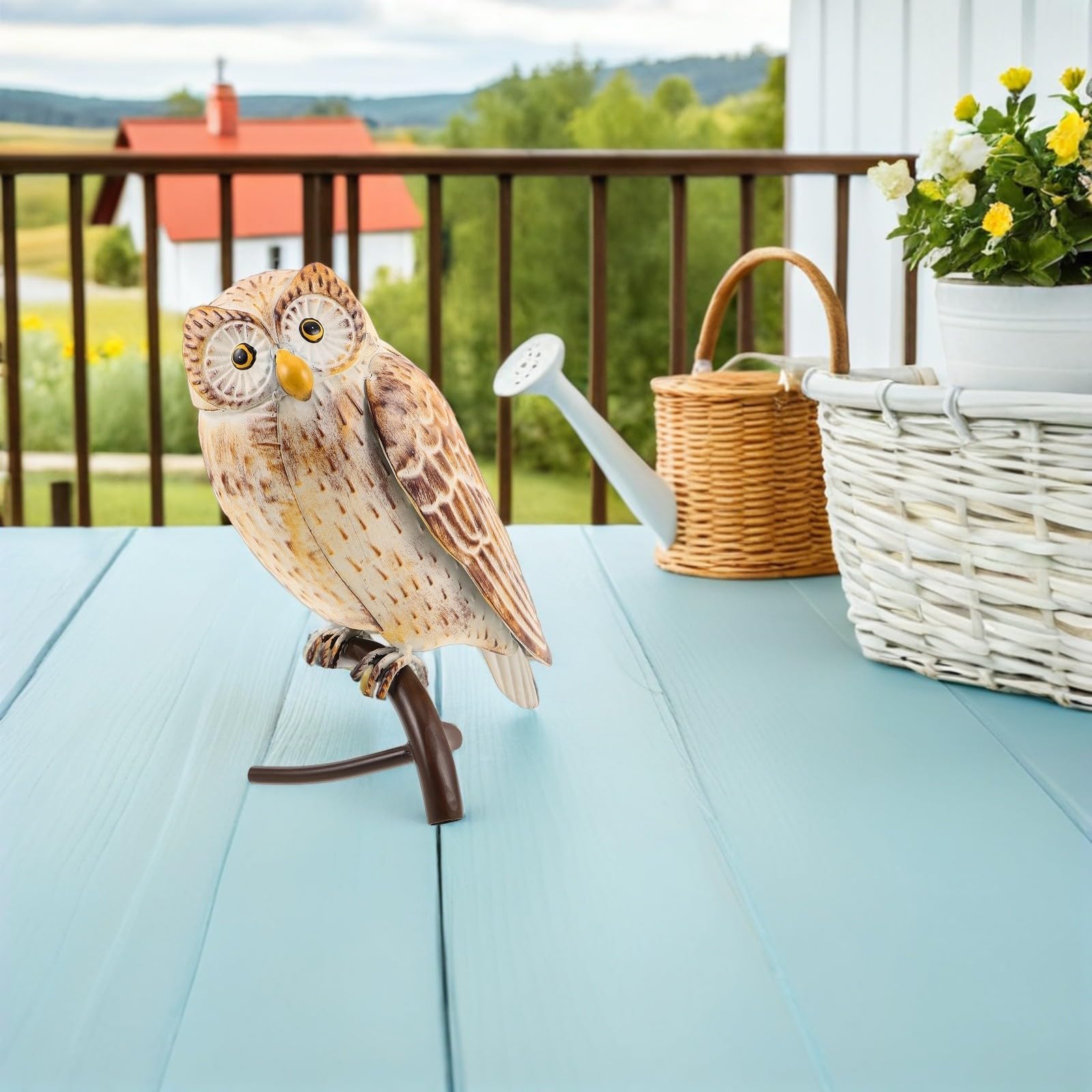 HOMSFOU Eulen Gartenfigur aus Eisen, Lebensecht, für Regal und Kamin