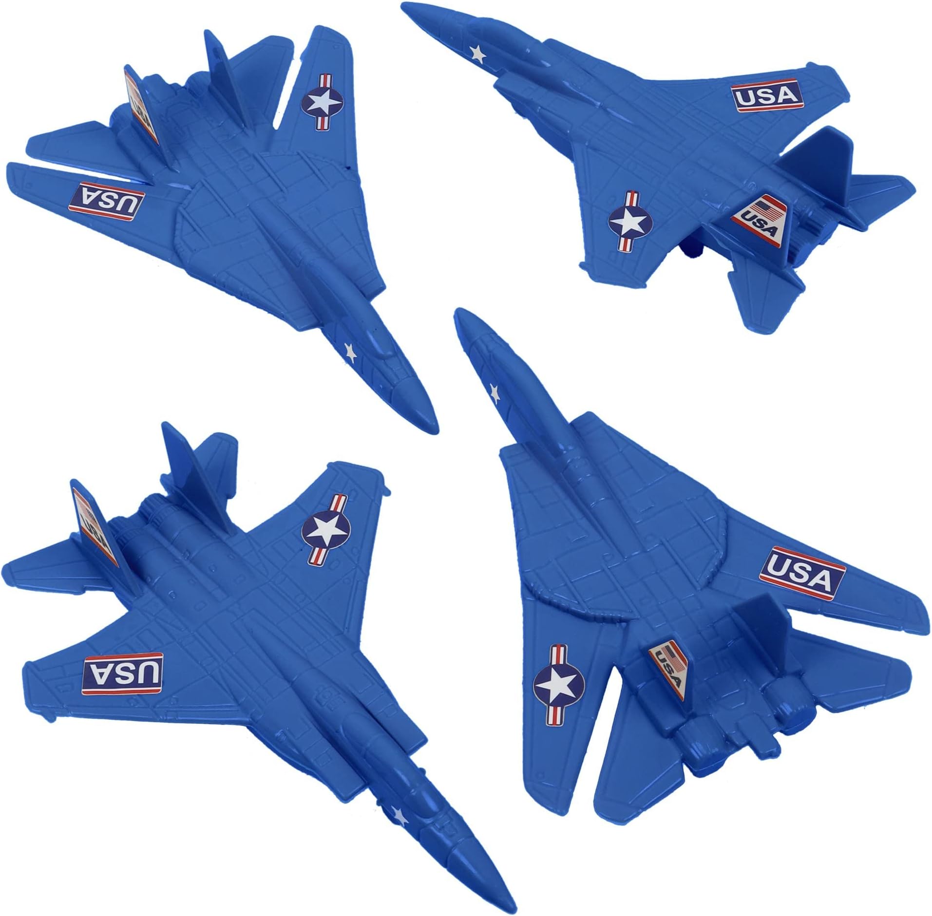 TimMee Plastic Army Men Combat Fighter Jets - 4pc Blue Airplanes Made in USA
