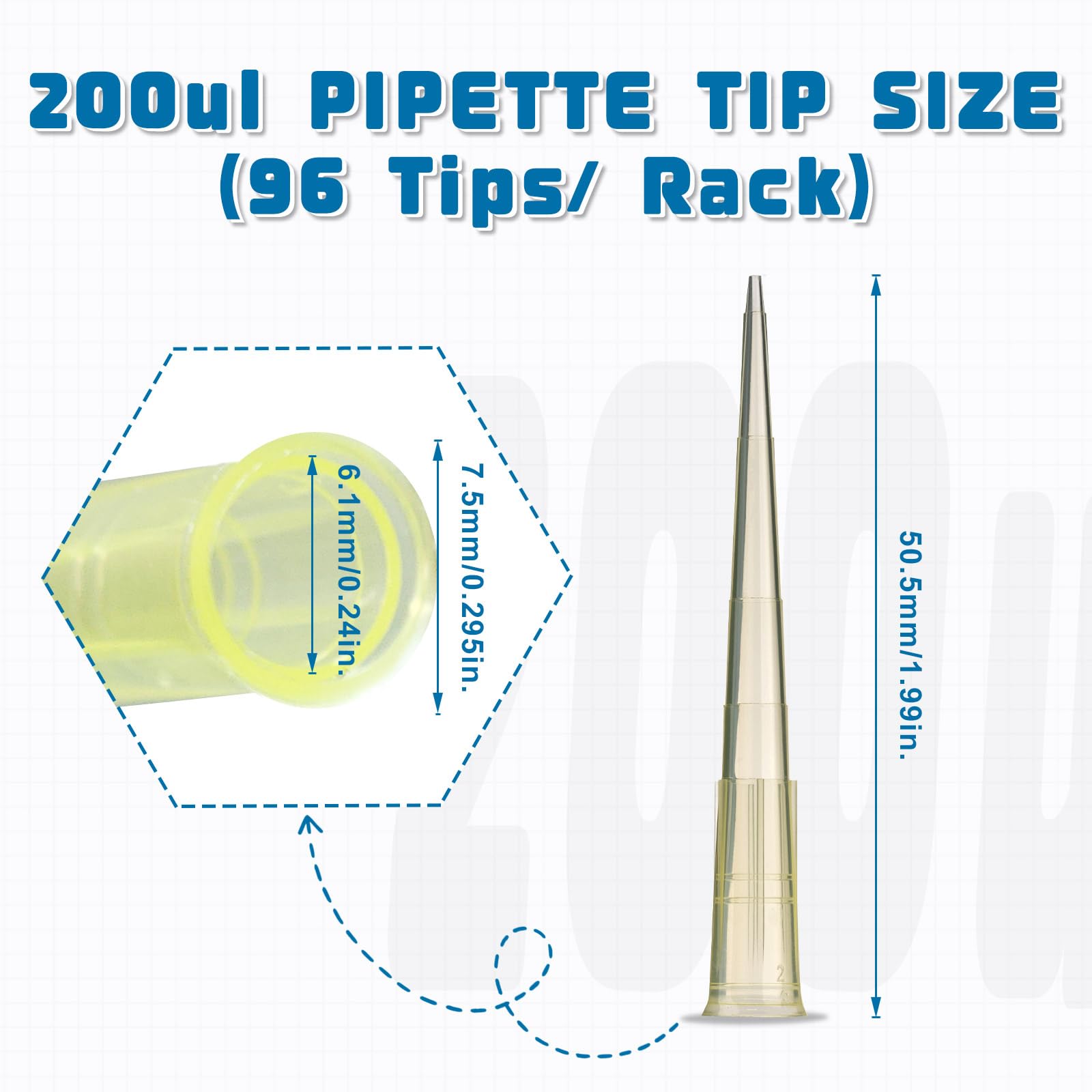 9600 Stück 200μl Pipettenspitzen, Universal Pipettenspitzen, Pipetten Spitzen, Labor Pipettenspitzen, Kunststoff Mikropipette, Flüssigkeitstransfer für Labor Chemie,Steril