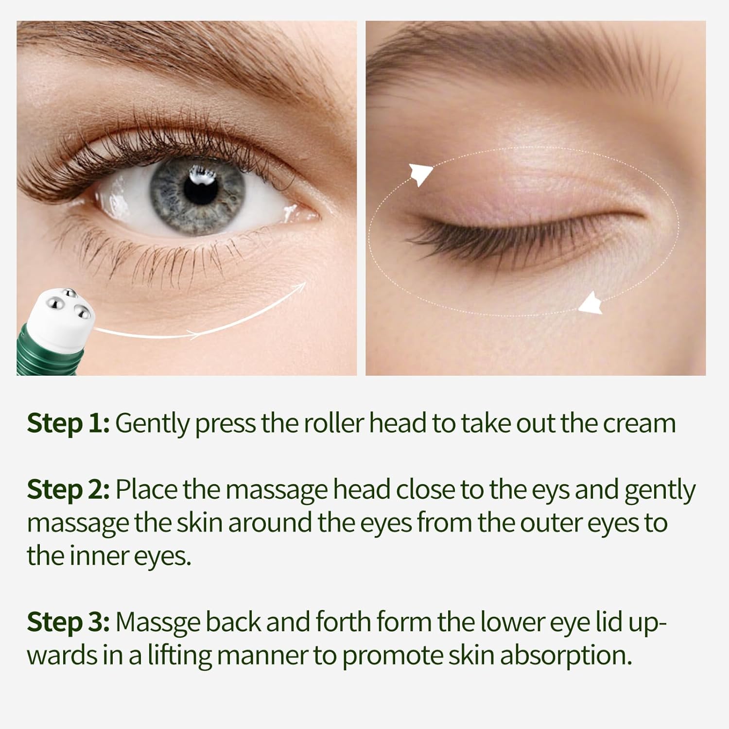 Caffeine Eye Cream with Nicimide Peptides for Dark Circles and Puffiness, Fine Lines, Wrinkles Eye Care Serum with 360° Massage Ball 15ML - Image 6