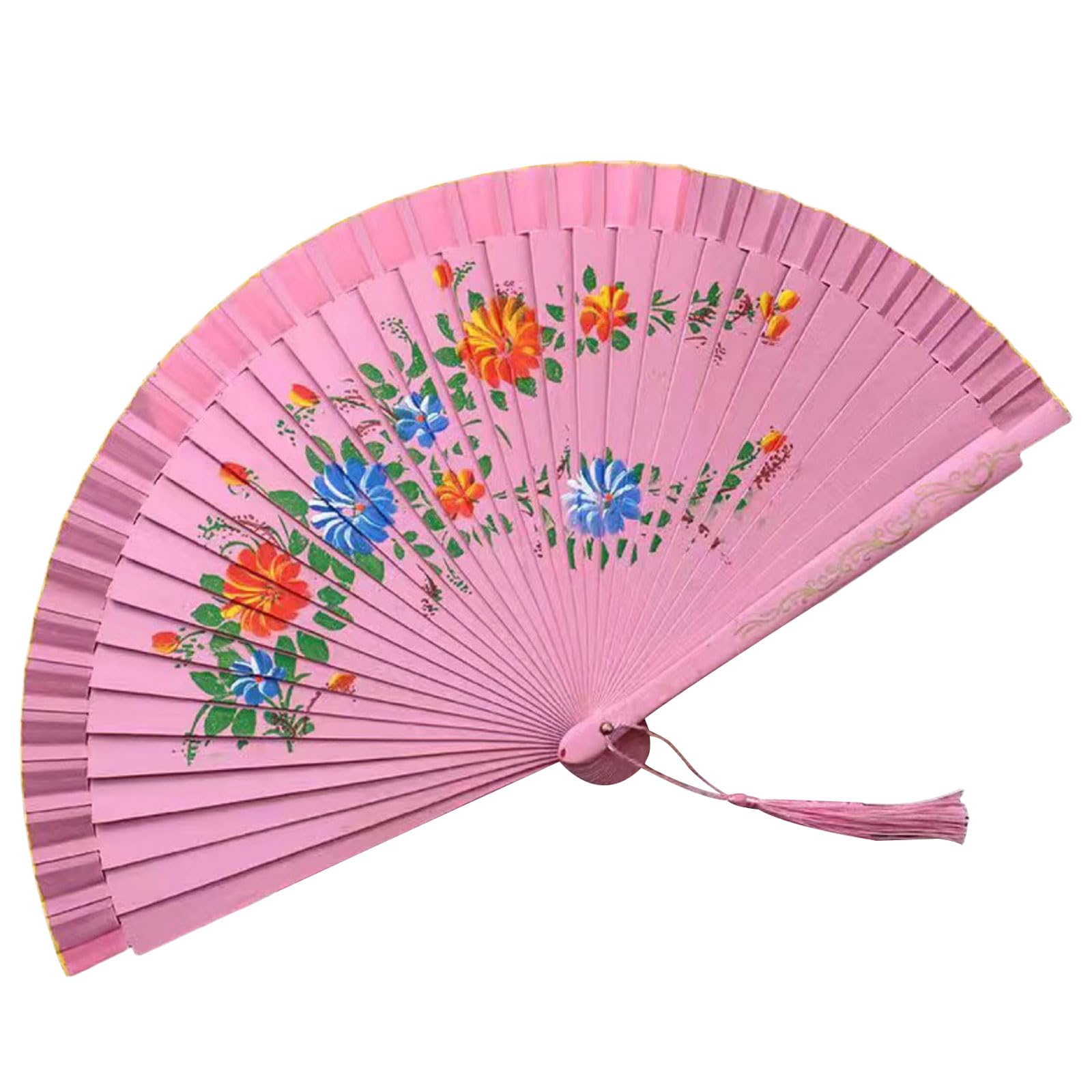 ZWWAAZHF Flamenco, Double Pattern Handheld Spanish Dancing Fan with Flower Artwork Silk Folding Decorative Folding