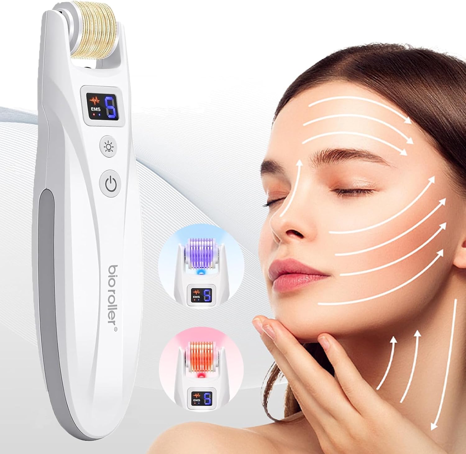 Bio Roller Microneedles Professional Kit, EMS Microneedle Roller Derma Stamp met 2 LED-lampjes voor rimpels Stretch Litteken Haaruitval Huidverzorging