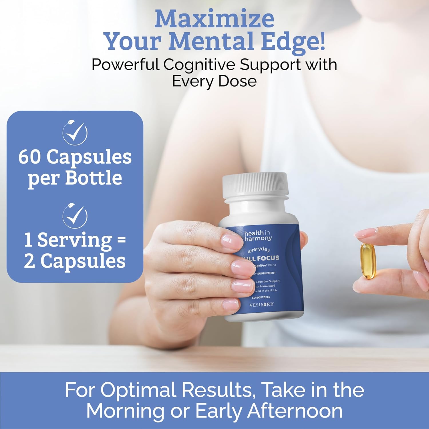 Everyday Full Focus - 8 Super Antioxidants for Cognitive Support (Omega-3 DHA, Phosphatidylcholine & Phosphatidylserine) & utilizes VESIsorb® (60 ct)