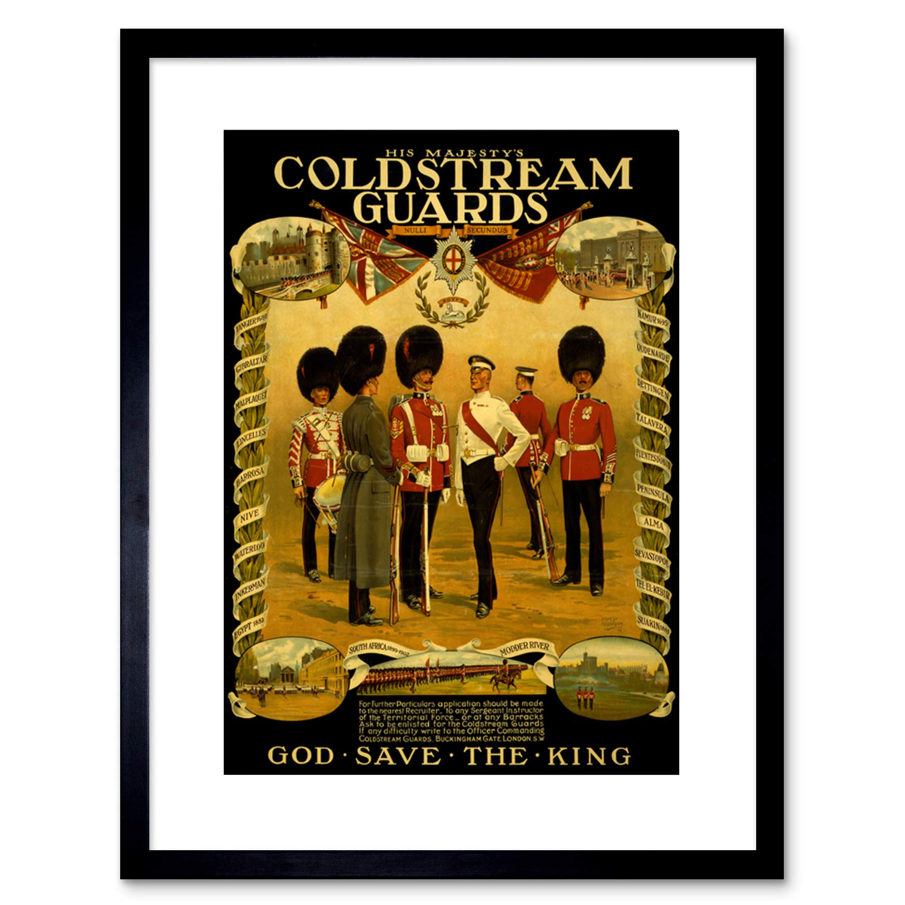 Wee Blue Coo Vintage Ad War WWI Britain Enlist Coldstream Guard King Framed Wall Art Print