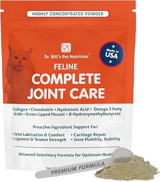 Dr. Bills Feline Complete Joint Care | Advanced Hip & Joint Supplement for Cats | Green Lipped Mussel Extract, Collagen Type II, Chondroitin, Hyaluronic Acid, Omega 3 and Colostrum | Powder, 85g