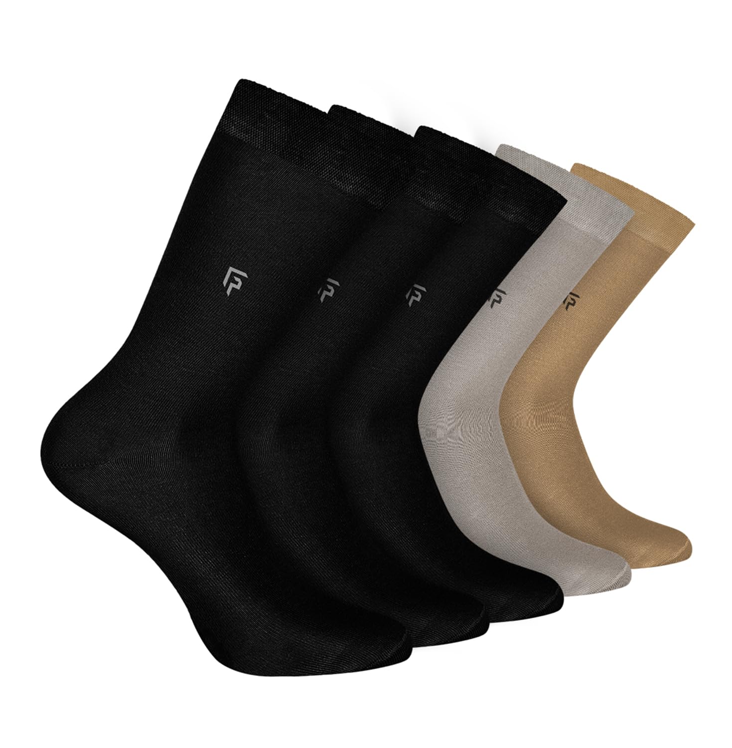 Organic Cotton Bamboo Men's Formal Socks Pack of 5 | 2 Black, 1 Grey & 1 White