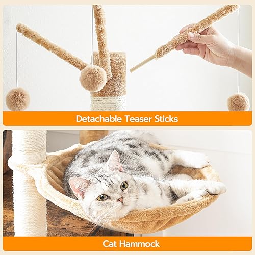 Miniatura 7 de HOOBRO Árbol para gatos con caja de arena, postes rascadores, muebles de caja de arena para gatos de interior, casa de condominio de madera todo en