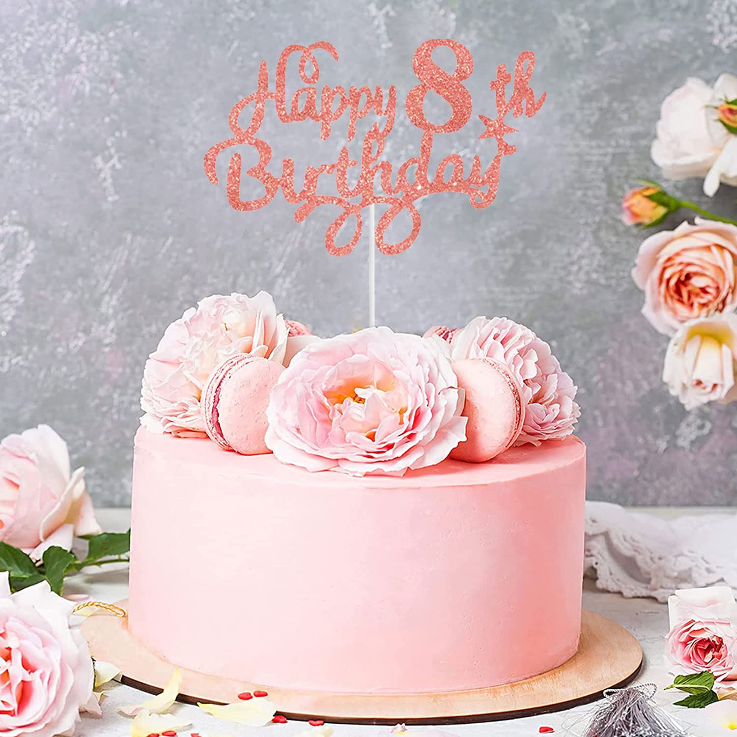 Topper per torta di compleanno in legno naturale personalizzato con nome ed età in legno rosa oro argento per 30, 40, 50, 60, 70 e 80 anni