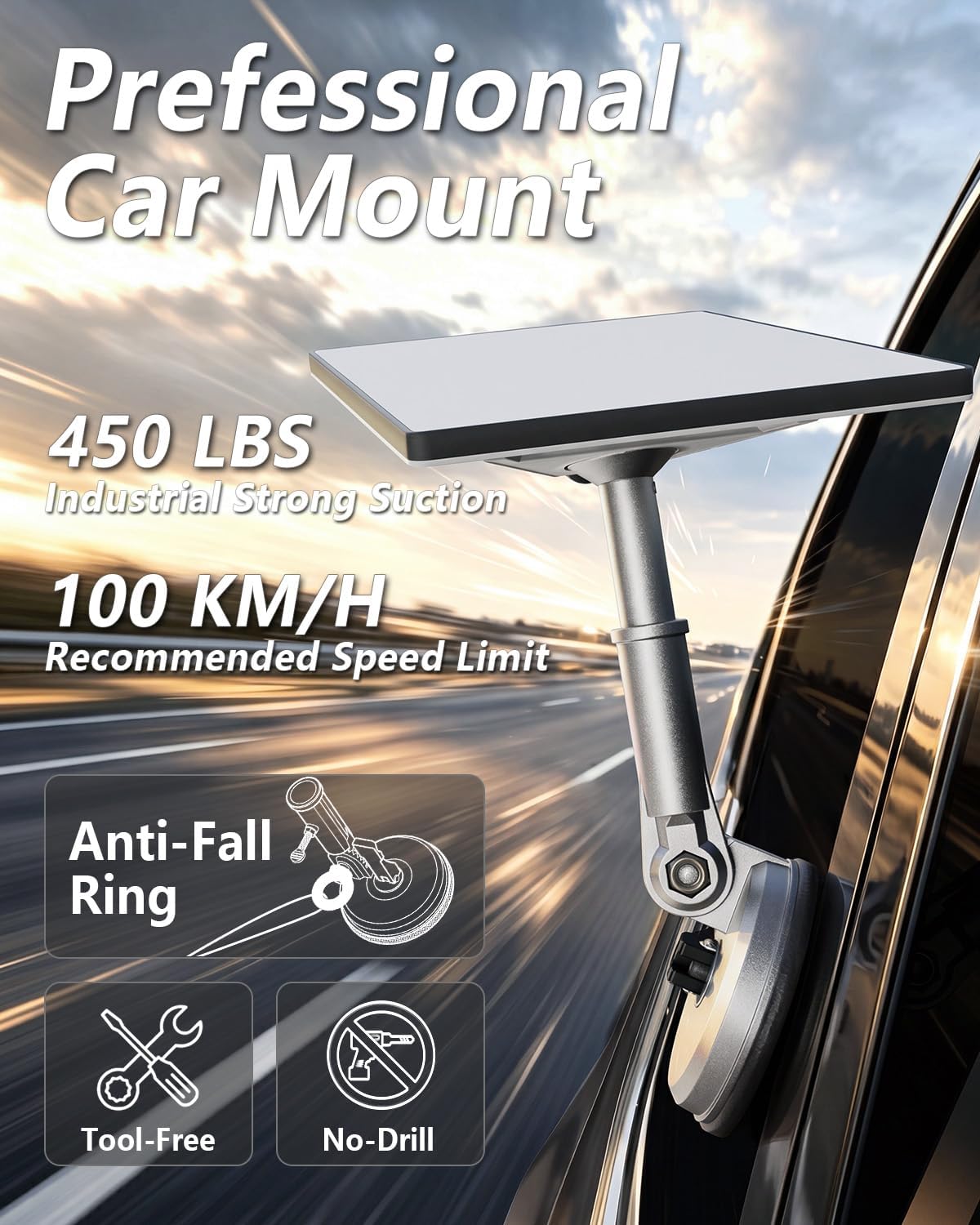 Suction Cup Mount for Starlink Mini, Aluminum Alloy, Adjustable Angle, 450 LBS Vacuum for RV Truck Boat ATV Tailgating Windows Sunroof (White)