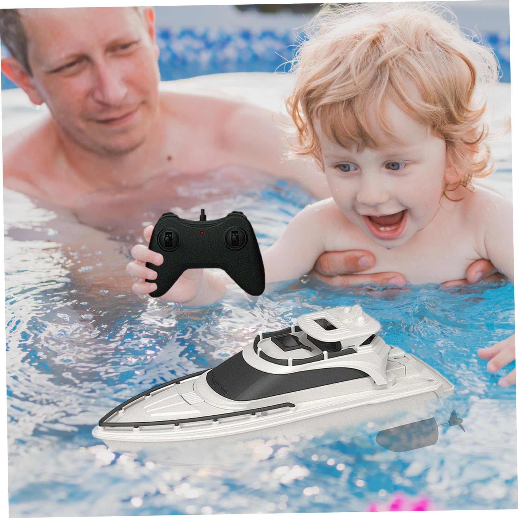 Barco de control remoto para piscina | Barcos de control remoto, barco RC impermeable de 4 vías de 2, 4 GHz, acorazado RC para evitar obstáculos con doble hélice, de yate de simulación con pilas