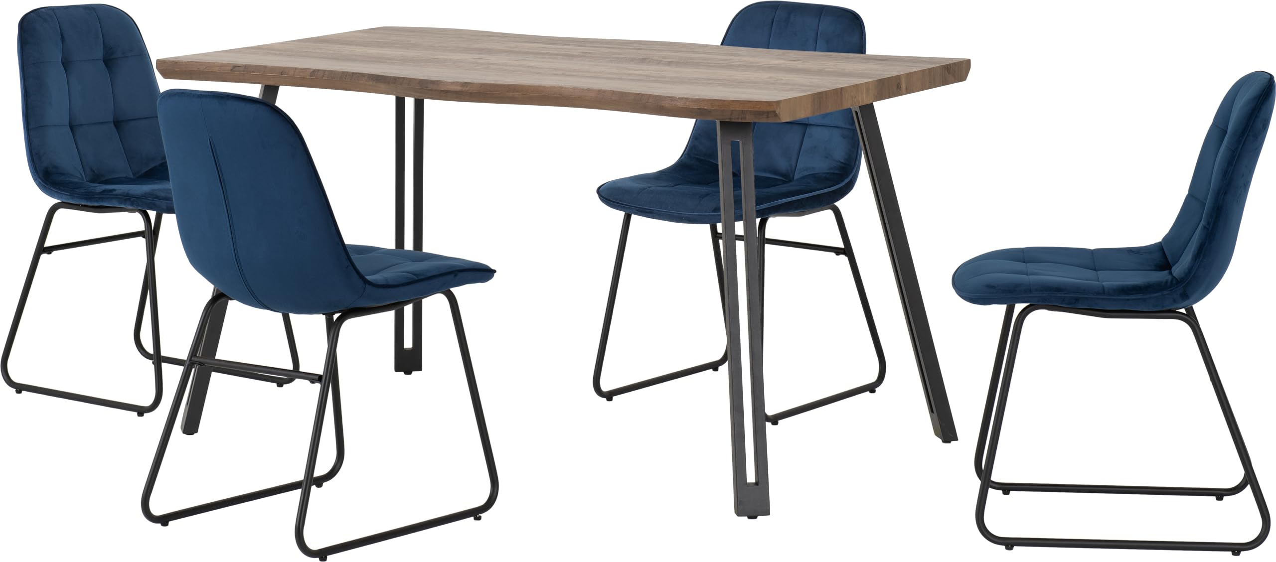 Seconique Quebec Wave Lukas 4 Seater Dining Set - Oak - Medium Oak - Blue