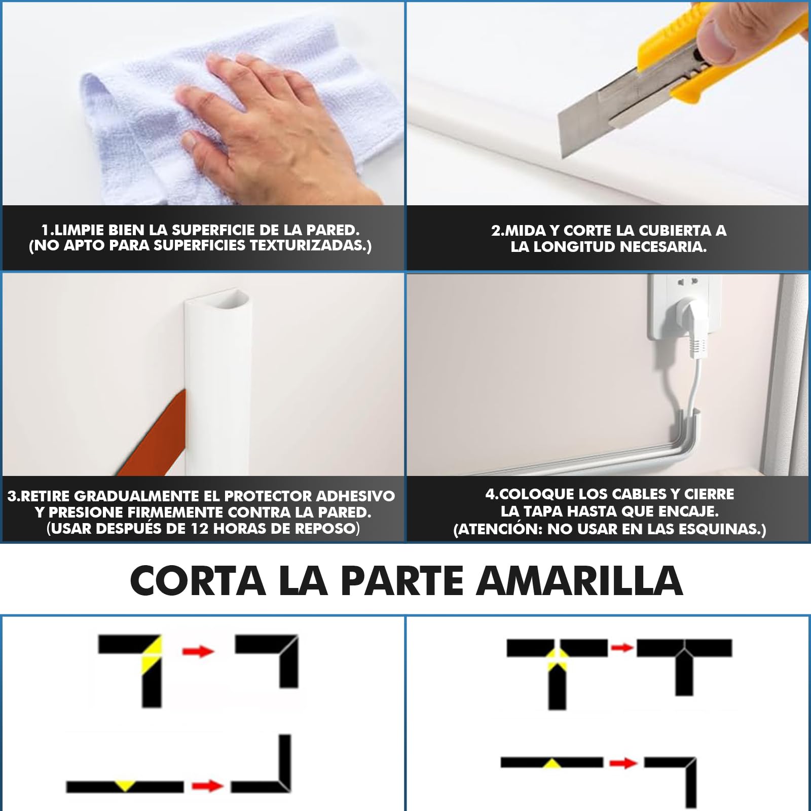 shinfly 1m Canaletas para Cables Blanco, Canaleta Cables Pared Adhesivo para 1 Cable, Esconder Cable Adecuado para la Gestión de Cable en Pared, Suelo y Oficina