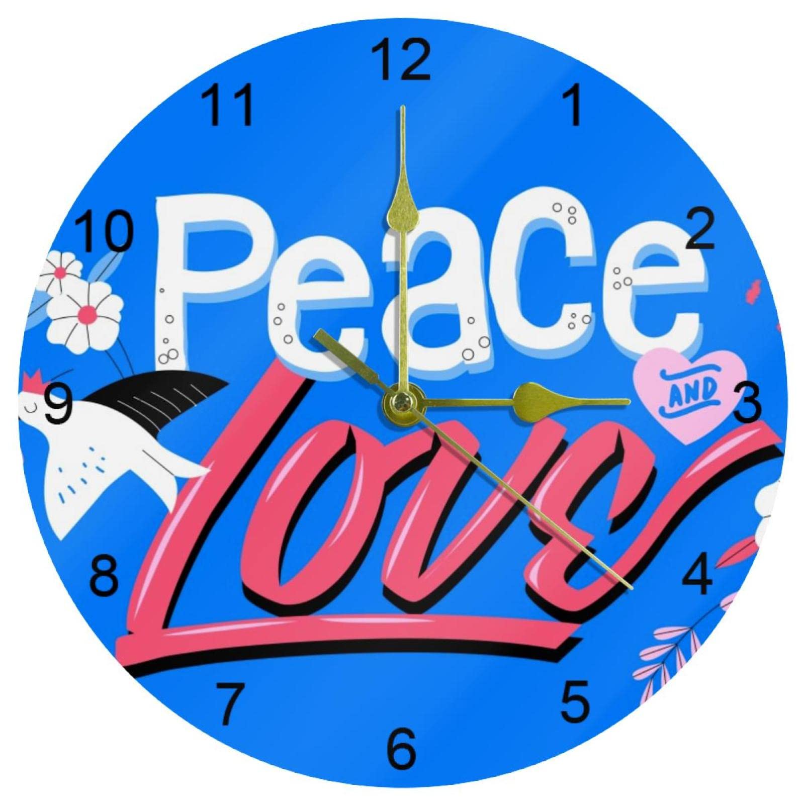 Horloge murale silencieuse bleu 25,4 cm aiguilles sans tic-tac grands chiffres arabes maison