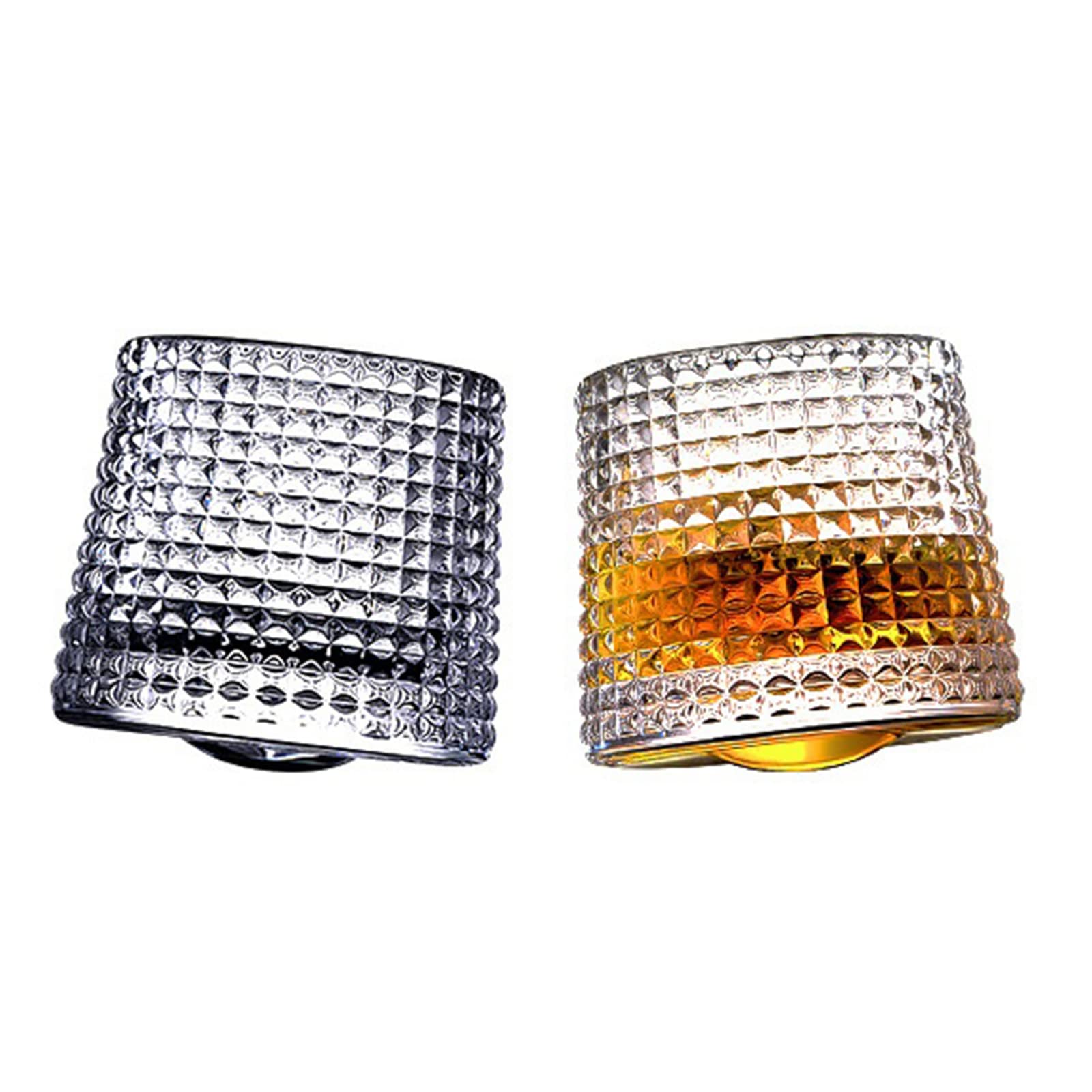 LEMCC Rolling Whiskey Glasses Set of 2 Stemless Spinning Whiskey Glasses Wobbling Stress Anxiety Relief Tumbler Glasses for a Variety of Spirits Malts Highballs and Cocktails
