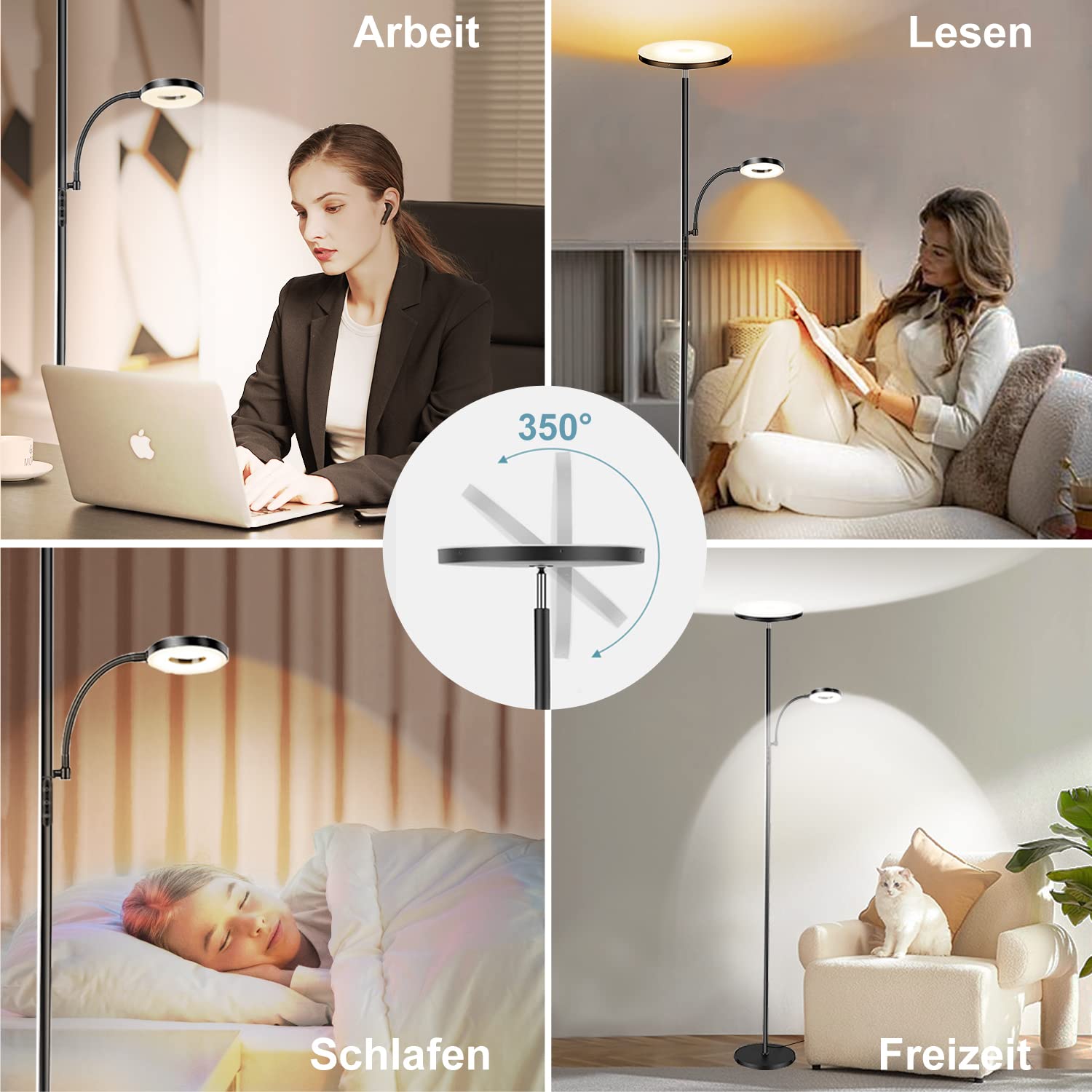 Yikuneng 42W Lámpara de Pie Regulable, LED Lámpara de Pie Salon 4500LM Súper Brillantecon con Lámpara de Lectura, control remoto y control táctil Lámpara Alta para Salon de Estar Dormitorio Oficina