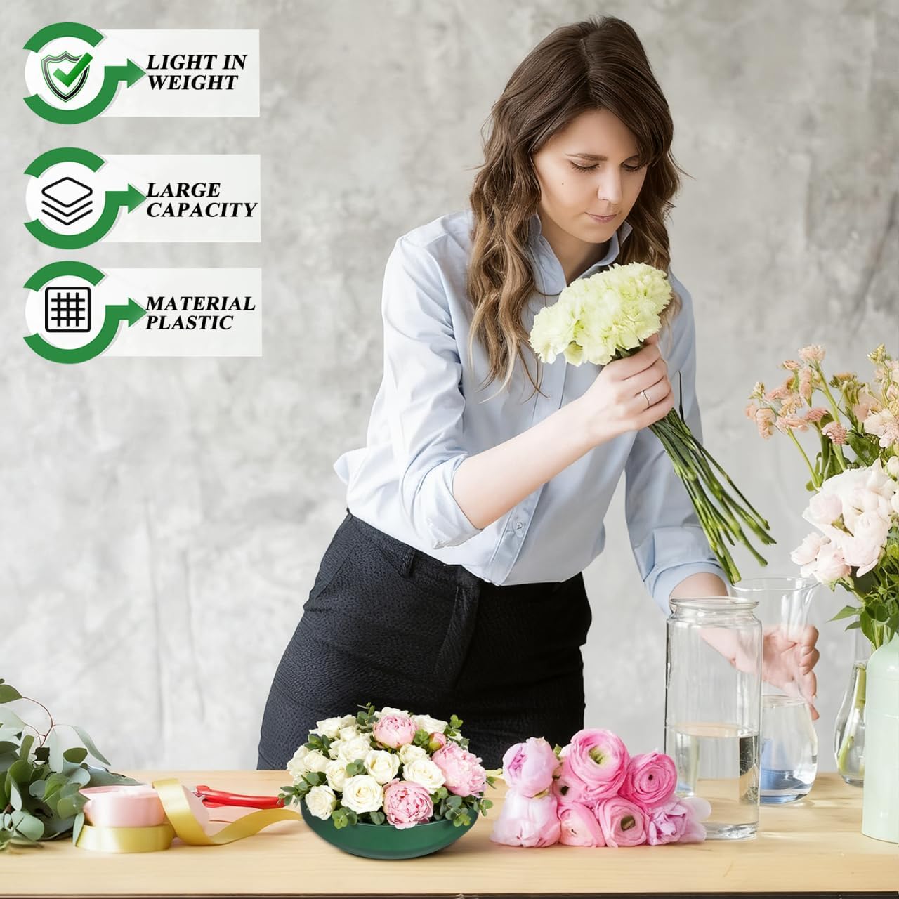 Mipcase 10Pcs Floral Foam Bowl with Pins: Round Flower Arrangement Tray Holder for Wet Dry Artificial Flowers, Green Centerpiece Base for Wedding