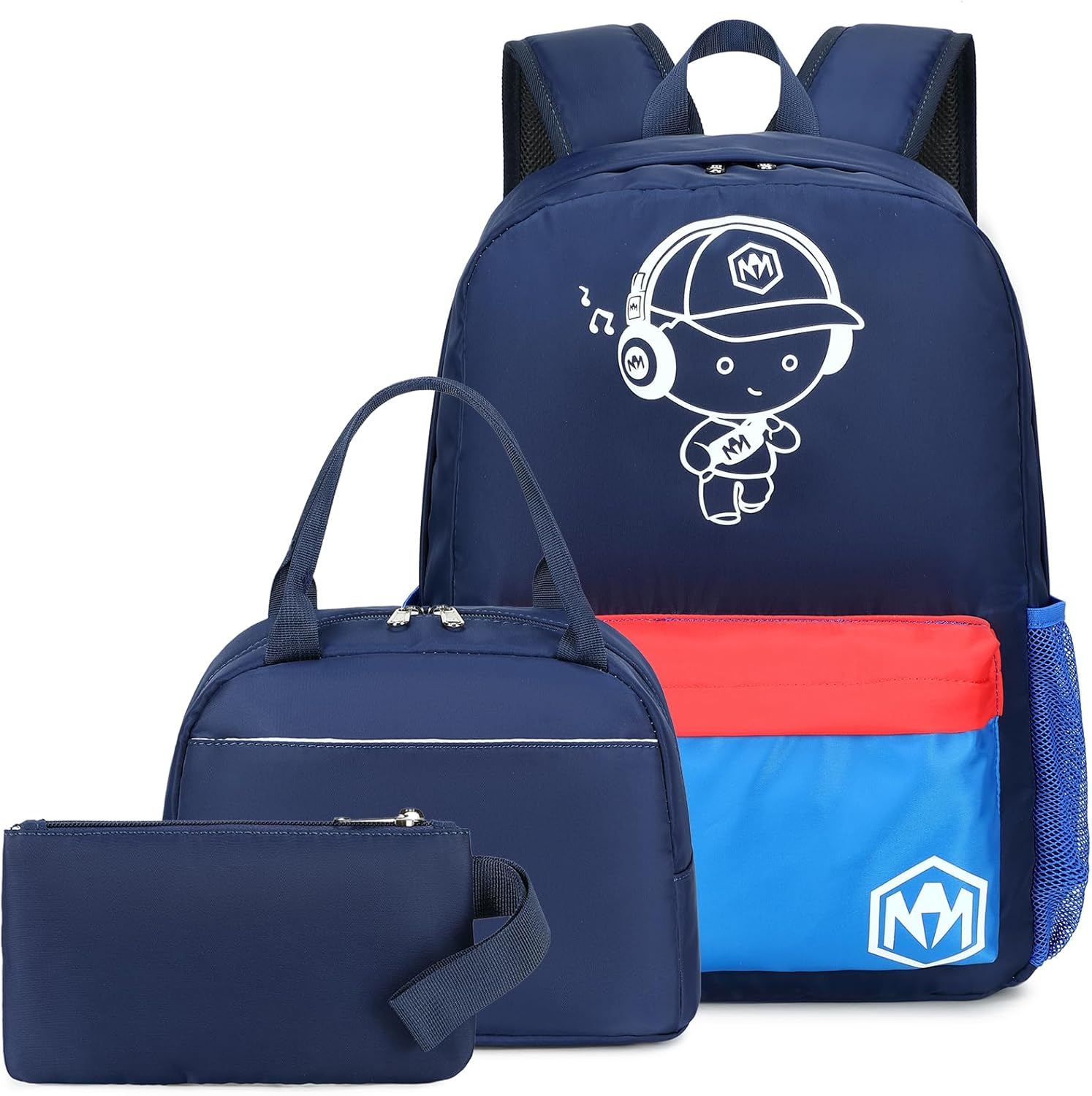 Bluboon School Backpack for Boys Teens Bookbag Travel Daypack Kids Girls Lunch Bag Pencil Case (Navy and Blue)