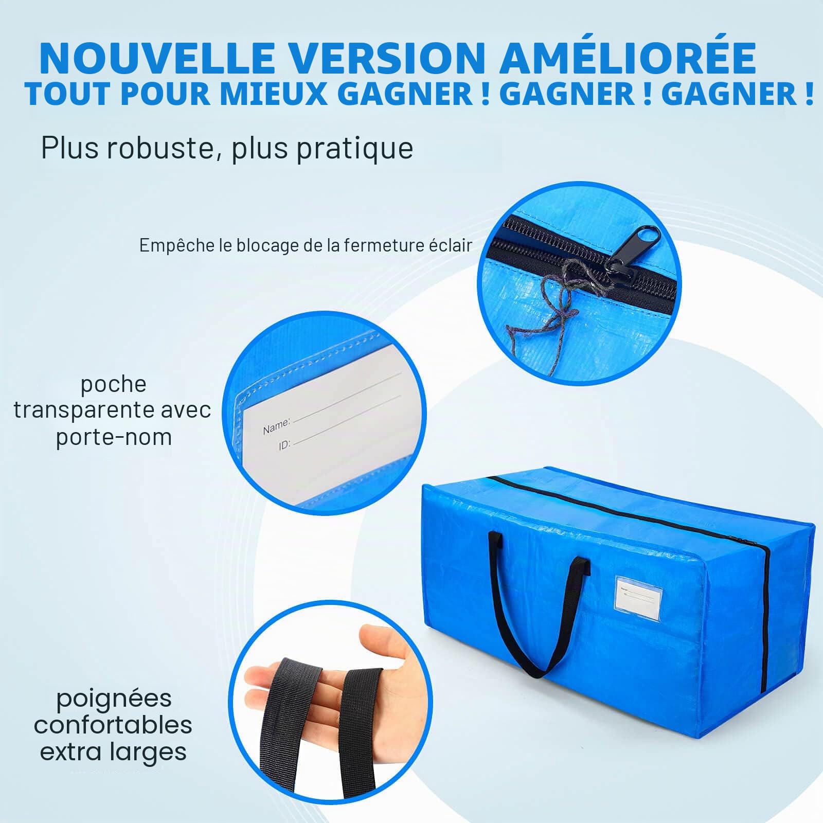 AlexHome Lot de 5 sacs de déménagement très résistants en plastique réutilisables, compatibles avec chariot Ikea Frakta (bleu)