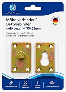 ONPIRA® Möbelverbinder / Bettverbinder Gelb Verzinkt – Schwere Stahlverbinder für Bett, Sofa & Schrank – 20x60 mm oder 35x52 mm – Massive Verbindungsbeschläge – 1 Satz