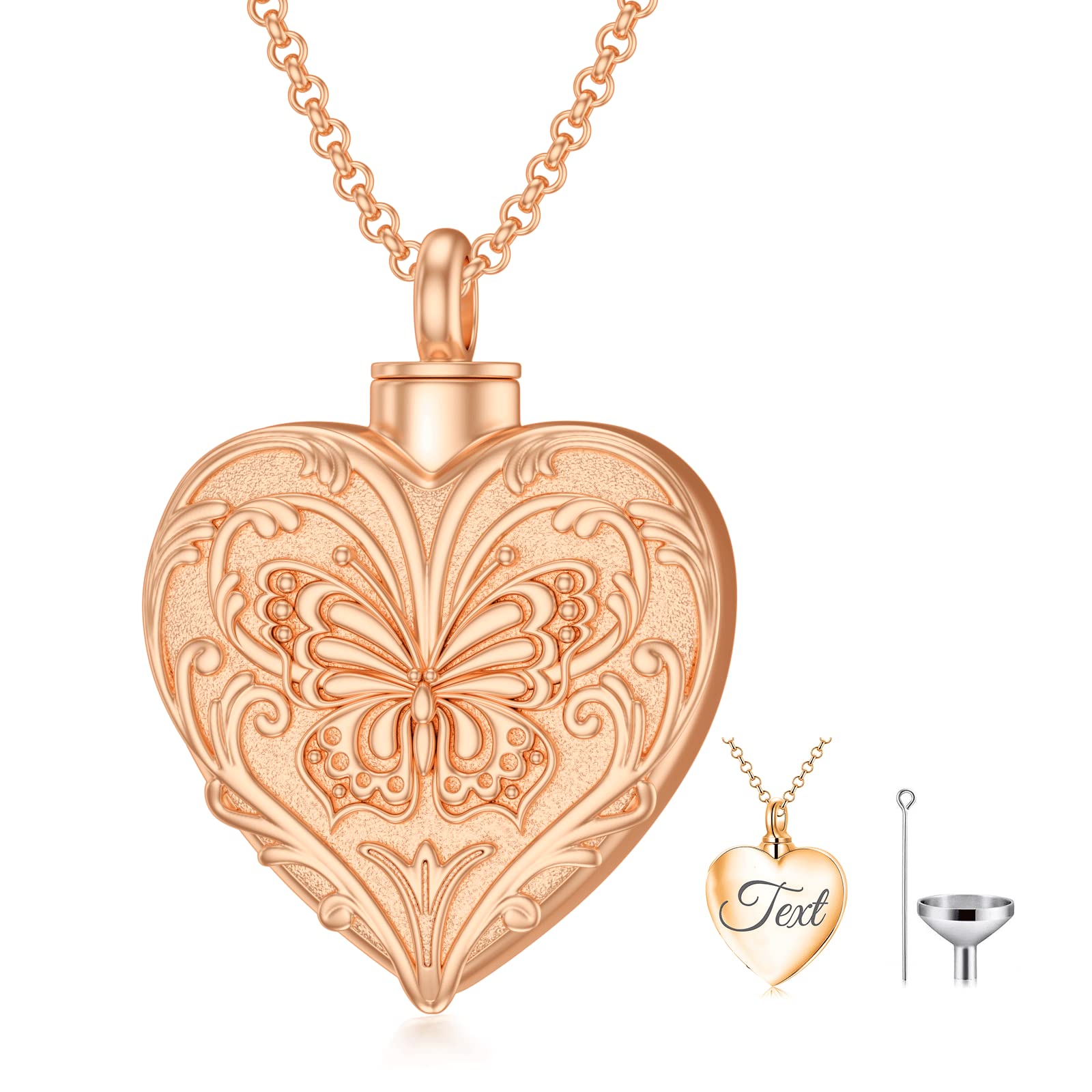 SOULMEET Personalized 9K 14k 18k Solid/Filled Rose Gold Buttery Cremation Locket Necklace for Ashes, Engraving Butterfly Urn Necklace that Holds Human Dog Cat Ashes (Custom Name) โ image 1