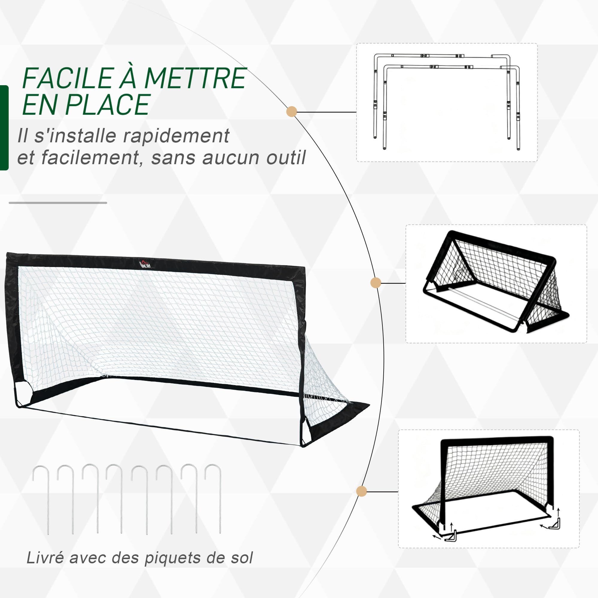 HOMCOM Lot de 2 But de Foot extérieur Pliable Pop-up, Cage de Foot Portable avec Sac de Rangement en Tissu Oxford, pour Adolescents, Cadre en Fibre de Verre, 183 x 90 cm, Noir et Blanc