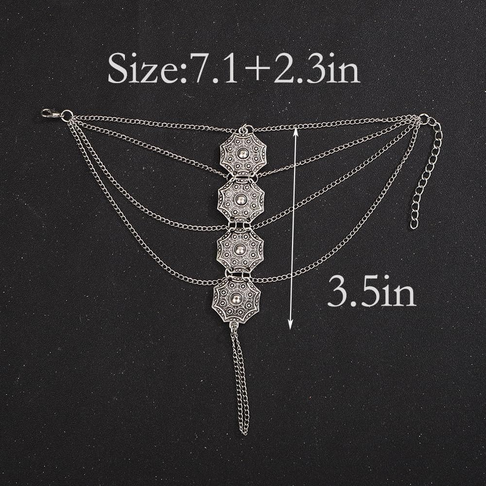 Wiwpar Vintage Bohemian Finger Ring Bracelet Adjustable Slave Tassel Chain Bracelet Boho Multi Chain Coin Hand Jewelry Gifts for Women Wedding Party - Image 4