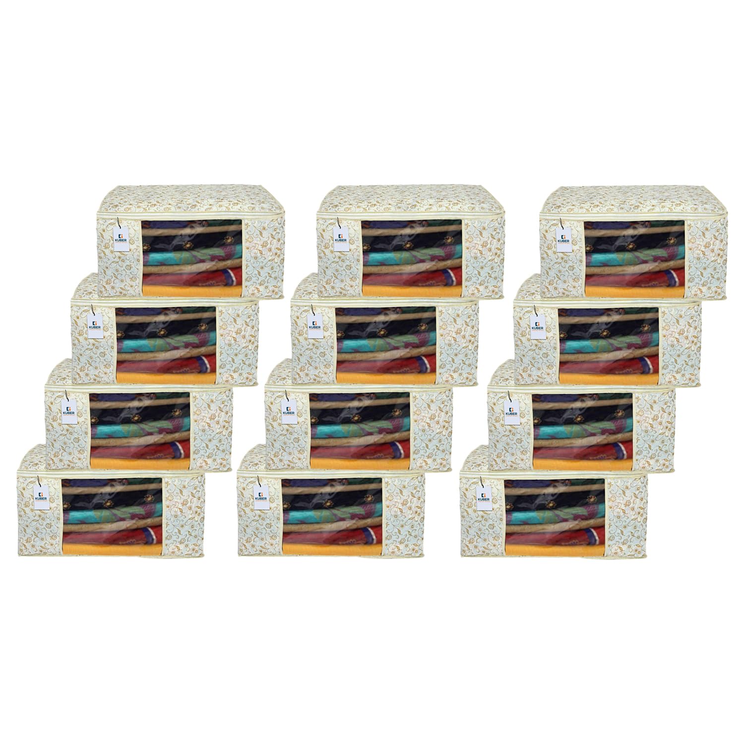 Kuber Industries saree covers with Zip|Clothes Organiser for wardrobe |Metalic Print With Transparent Window|Pack Of 12 (Brown & Cream) (B0CJ2N1D26) Amazon Price History, Amazon Price Tracker
