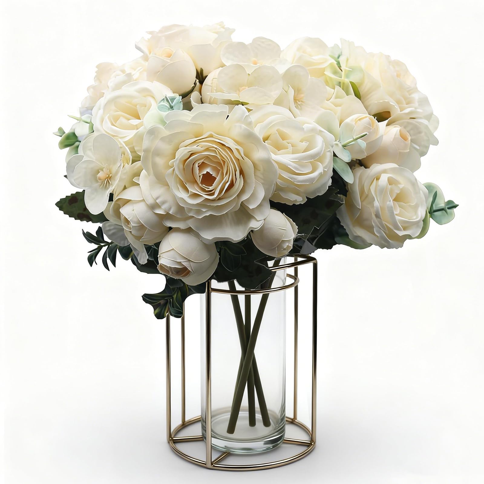 BOVUN Pink Artificial Peony & Rose Bouquet, 3 Bunches Faux Silk Flowers with Hydrangea for Home, Wedding and Event Decoration (Champagne)