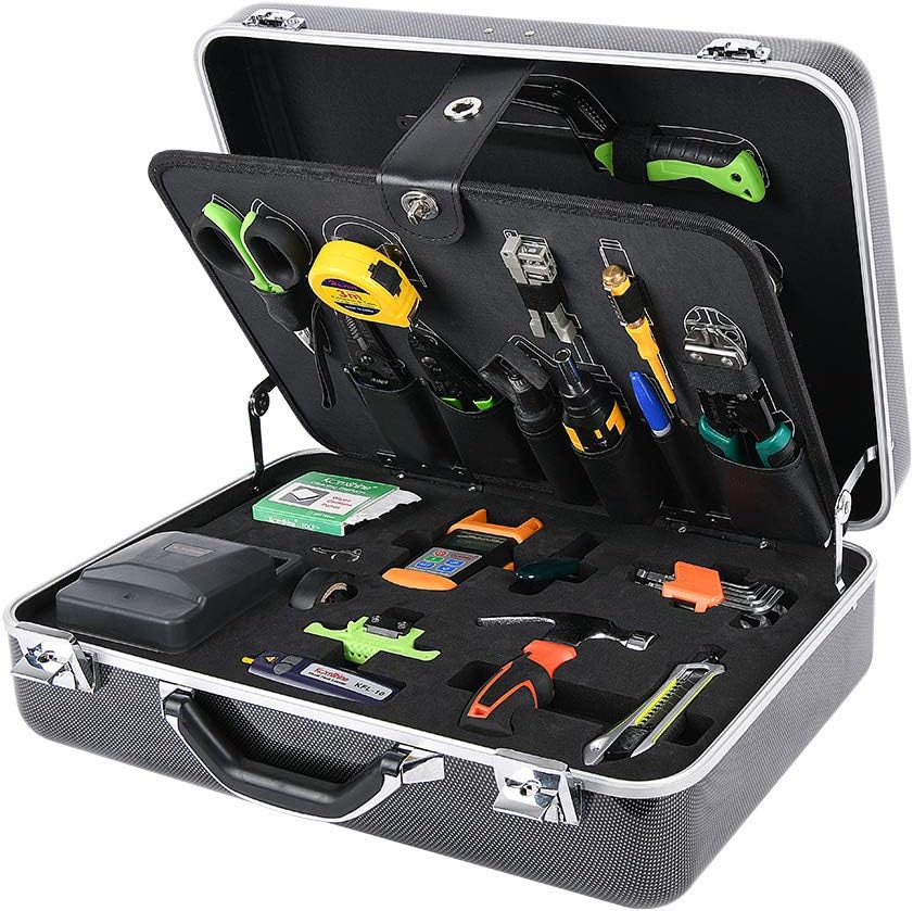 KOMSHINE Fiber Optic Tool Kit Fiber Optic FTTH Tool Kit TFS-40D,Fusion Splicing Tool kit,FTTH Assembly/Termination/Installation Tool Kit (TFS-40D with Cleaver, VFL and Power Meter)